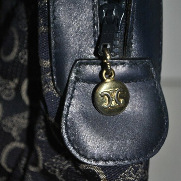 Vintage Celine Logo macadam navy blue boston satchel hand held handbag USED - Picture 10 of 10